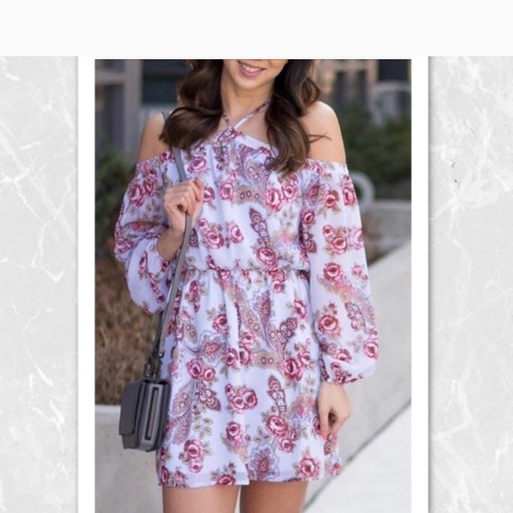 Wayf Floral Liberty Off Shoulder halter mini dress - Picture 4 of 8